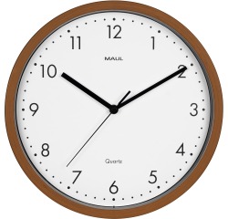 MAUL wall clock Grain, quartz, diameter 31 cm, plastic frame, dark wood