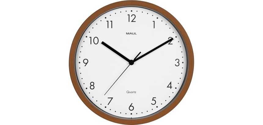 MAUL horloge murale Grain, quartz, diamètre 31 cm, cadre en plastique, bois foncé