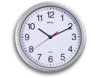 Wandklok MAULrun quartz Ø25x5cm kunststof zilver/wit incl.batterij