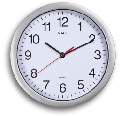 Wandklok MAULrun quartz Ø25x5cm kunststof zilver/wit incl.batterij