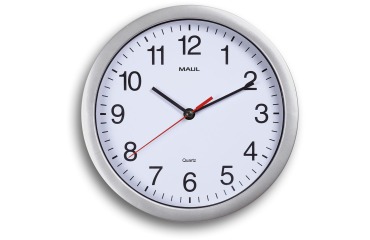 Wandklok MAULrun quartz Ø25x5cm kunststof zilver/wit incl.batterij
