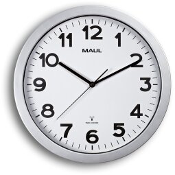 MAULstep horloge murale, radiopilotée, diamètre 35 x 5 cm, cadre en plastique, argent