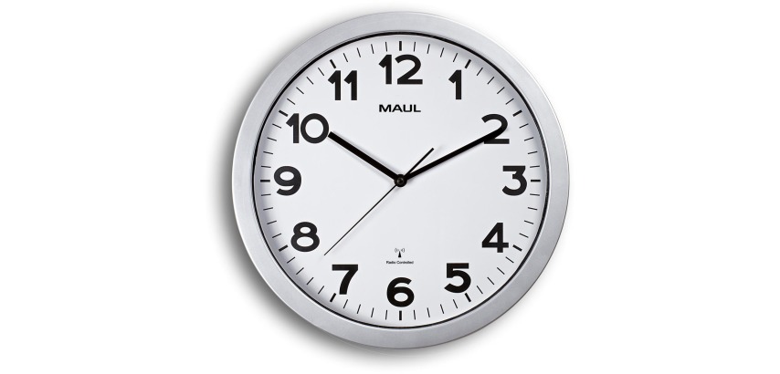 MAULstep Wanduhr, funkgesteuert, Durchmesser 35 x 5 cm, Kunststoffrahmen, silber