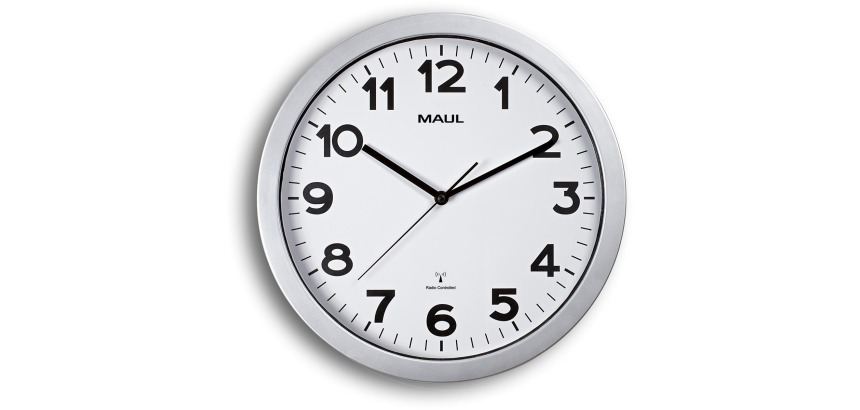 MAULstep horloge murale, radiopilotée, diamètre 35 x 5 cm, cadre en plastique, argent