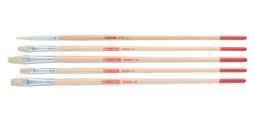 Talens Art Creation flat and round pig bristle brush set, set of 5 brushes