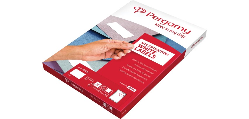 Pergamy white labels, ft 105 x 37, square corners, pack of 8000 labels