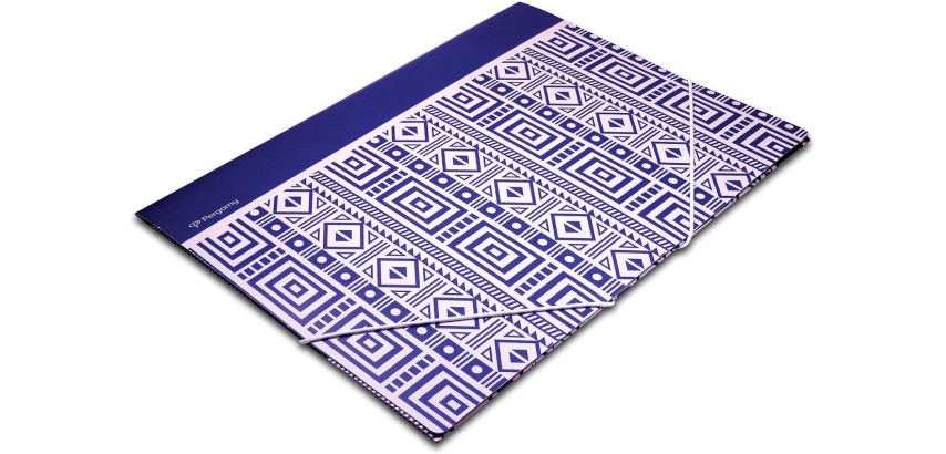 Pergamy Ethnic folder with flaps and elastics, A4 size, blue