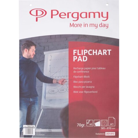 Pergamy flipchartpapier ft A1 (58,5 x 81 cm), geruit, pak met 40 blad