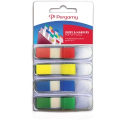Pergamy index ft 45 x 12 mm, blister van 4 geassorteerde klassieke kleuren, met dispenser