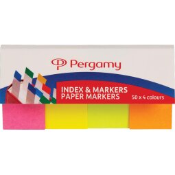 Pergamy index & marque-pages en papier, paquet de 4 x 50 feuilles, couleurs néon assorties