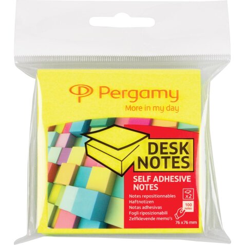 Pergamy notes, ft 76 x 76 mm, paquet de 2, néon jaune et néon vert