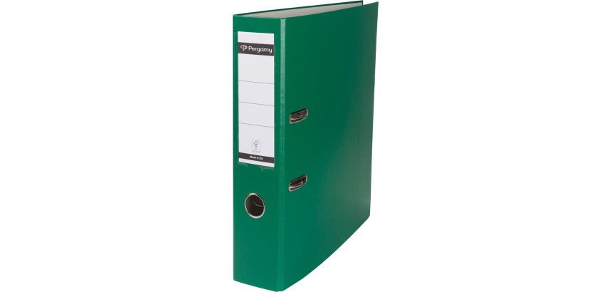 Pergamy binder, for A4 format, made of cardboard covered with PP, without protective edge, spine of 7.5 cm, green