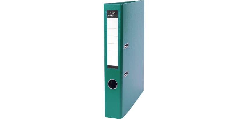 Pergamy file, for A4 size, in cardboard covered with PP, without protective edge, 5 cm spine, green