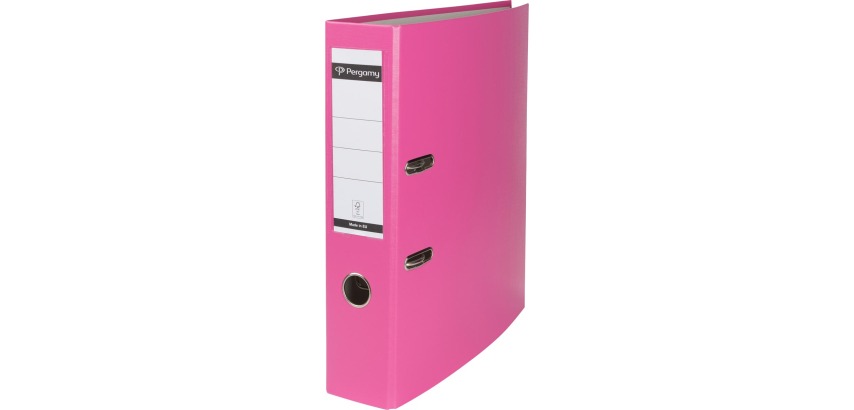 Pergamy file, for A4 size, made of cardboard covered with PP, without protective edge, spine of 7.5 cm, pink