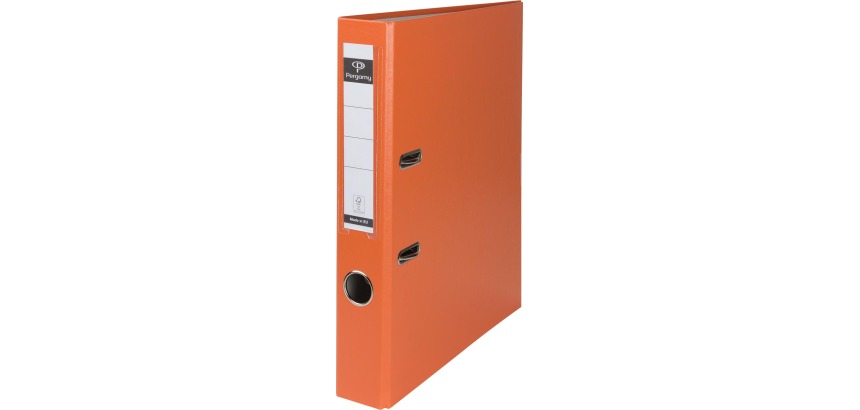 Pergamy classeur, pour ft A4, en carton recouvert de PP, sans bord de protection, dos de 5 cm, orange