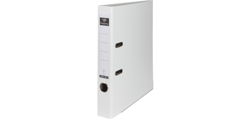 Pergamy classeur, pour ft A4, en carton recouvert de PP, avec bord de protection, dos de 5 cm, blanc