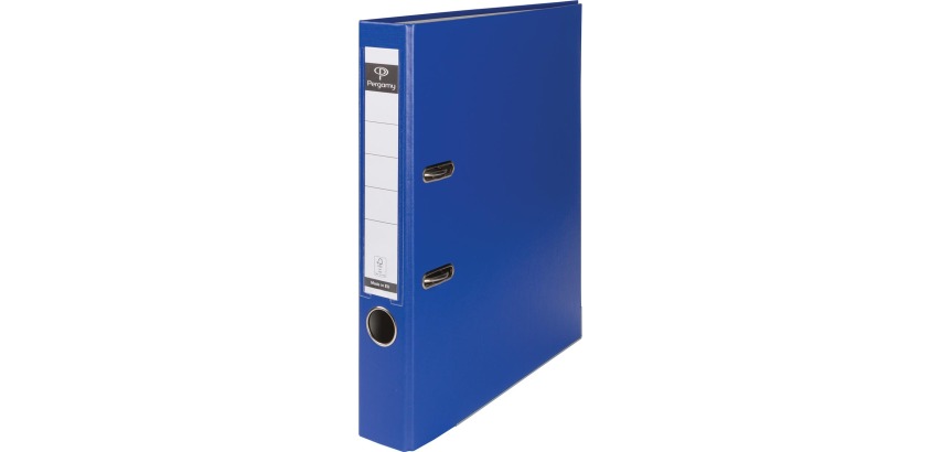 Pergamy file, for A4 size, in cardboard covered with PP, with protective edge, 5 cm spine, blue
