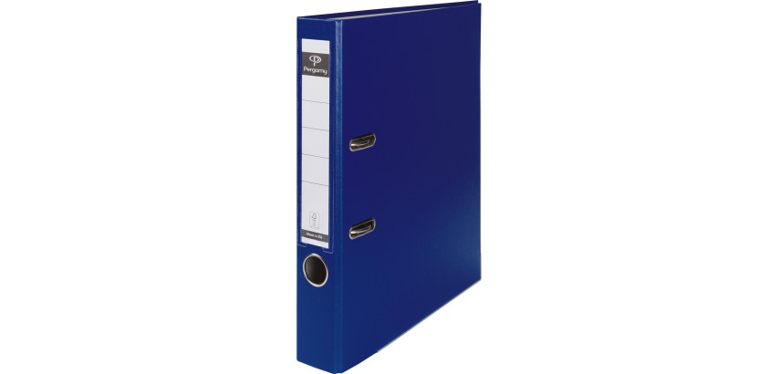Pergamy file, for A4 size, in PP-covered cardboard, with protective edge, 5 cm spine, dark blue