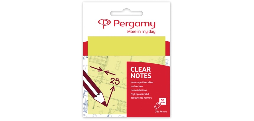 Pergamy notes transparentes, ft 76 x 76 mm, 50 feuilles, jaune