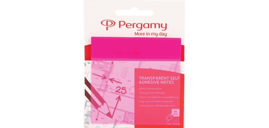 Pergamy notes transparentes, ft 76 x 76 mm, 50 feuilles, rose