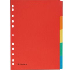 Pergamy intercalaires ft A4, perforation 11 trous, carton, couleurs assorties, 5 onglets