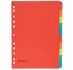 Pergamy tabbladen ft A4, 11-gaatsperforatie, karton, geassorteerde kleuren, 10 tabs