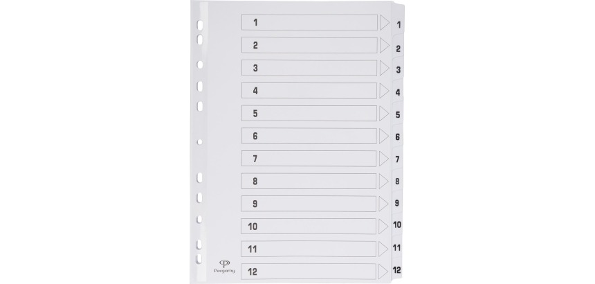Pergamy intercalaires avec page de garde, ft A4, perforation 11 trous, carton, set 1-12