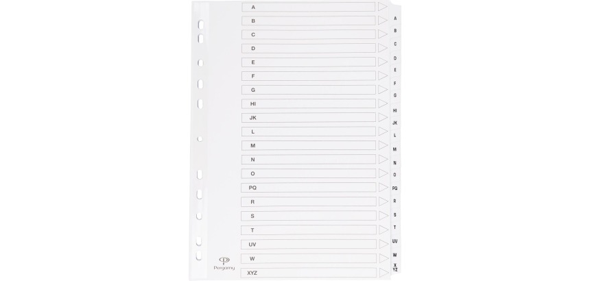 Pergamy tabbladen met indexblad, ft A4, 11-gaatsperforatie, A-Z met 20 tabs