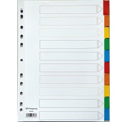 Pergamy intercalaires avec page de garde, ft A4, perforation 11 trous, couleurs assorties, 10 onglets