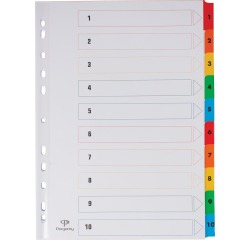 Pergamy tabbladen met indexblad, ft A4, 11-gaatsperforatie, geassorteerde kleuren, set 1-10