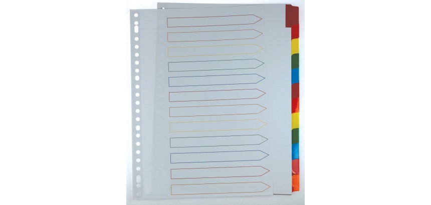 Pergamy intercalaires avec page de garde, ft A4, perforation 11 trous, couleurs assorties, 12 onglets