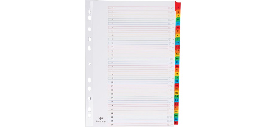 Pergamy intercalaires avec page de garde, ft A4, perforation 11 trous, couleurs assorties, set 1-31
