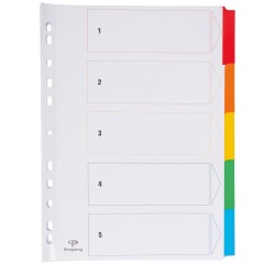 Pergamy intercalaires avec page de garde, ft A4, perforation 11 trous, couleurs assorties, 5 onglets