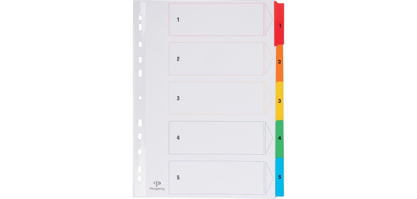 Pergamy intercalaires avec page de garde, ft A4, perforation 11 trous, couleurs assorties, set 1-5