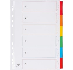 Pergamy intercalaires avec page de garde, ft A4, perforation 11 trous, couleurs assorties, 6 onglets