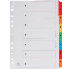 Pergamy tabbladen met indexblad, ft A4, 11-gaatsperforatie, geassorteerde kleuren, set 1-7