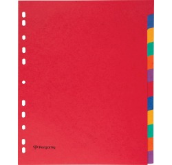 Pergamy tabbladen ft A4 maxi, 11-gaatsperforatie, stevig karton, geassorteerde kleuren, 12 tabs