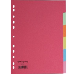 Pergamy intercalaires ft A4, perforation 11 trous, carton extra solide, couleurs assorties, 6 onglets