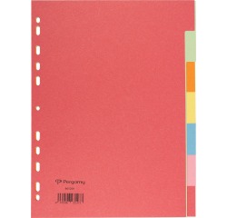 Pergamy intercalaires ft A4, perforation 11 trous, carton extra solide, couleurs assorties, 7 onglets