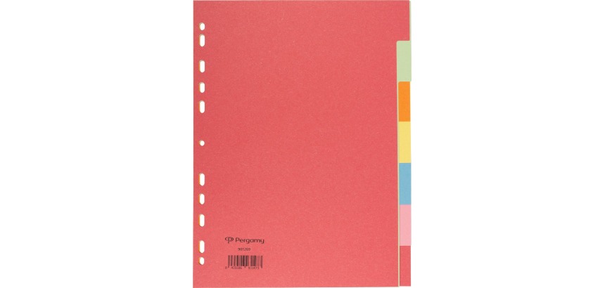 Pergamy intercalaires ft A4, perforation 11 trous, carton extra solide, couleurs assorties, 7 onglets