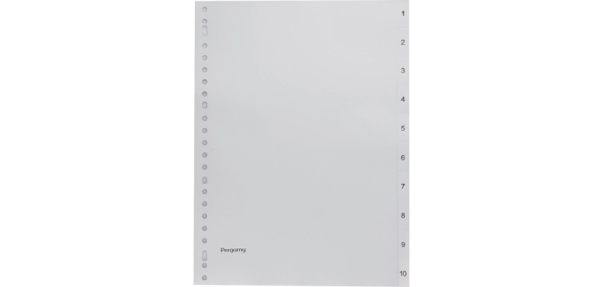 Pergamy tabbladen, ft A4, 23-gaatsperforatie, grijze PP, set 1-10