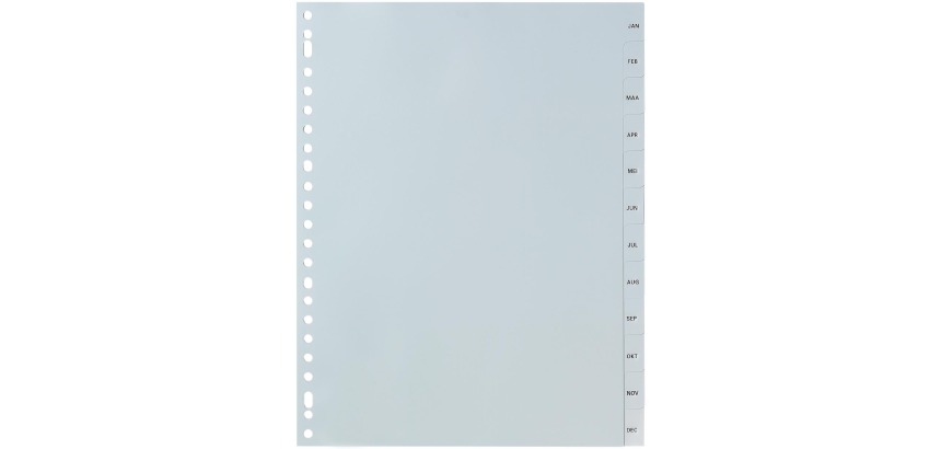 Pergamy dividers, A4 size, 23-hole perforation, grey PP, January-December