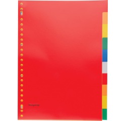 Pergamy intercalaires, ft A4, perforation 23 trous, PP, 10 onglets en couleurs assorties