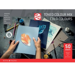 Talens gekleurd tekenpapier, 180 g, ft 21 x 29,7 cm, A4, geassorteerde koude kleuren, blok van 50 vel