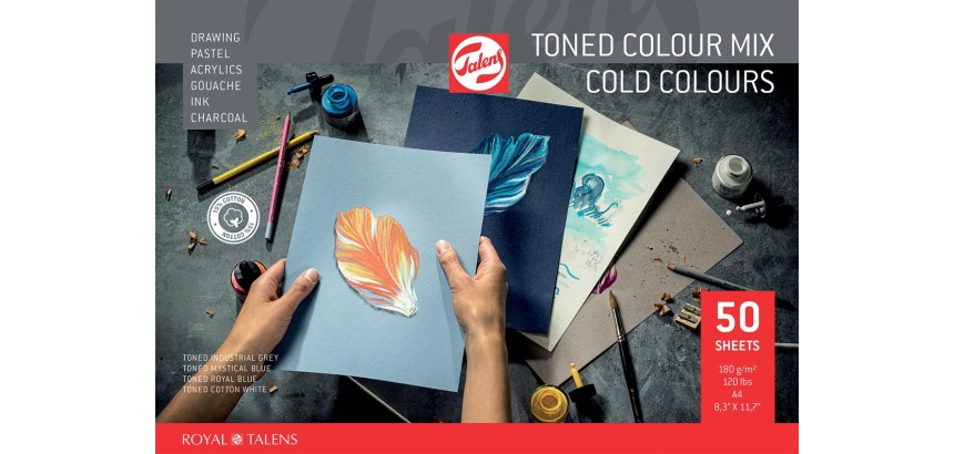 Talens gekleurd tekenpapier, 180 g, ft 21 x 29,7 cm, A4, geassorteerde koude kleuren, blok van 50 vel