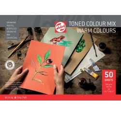 Talens gekleurd tekenpapier, 180 g, ft 29,7 x 42 cm, A3, geassorteerde warme kleuren, blok van 50 vel