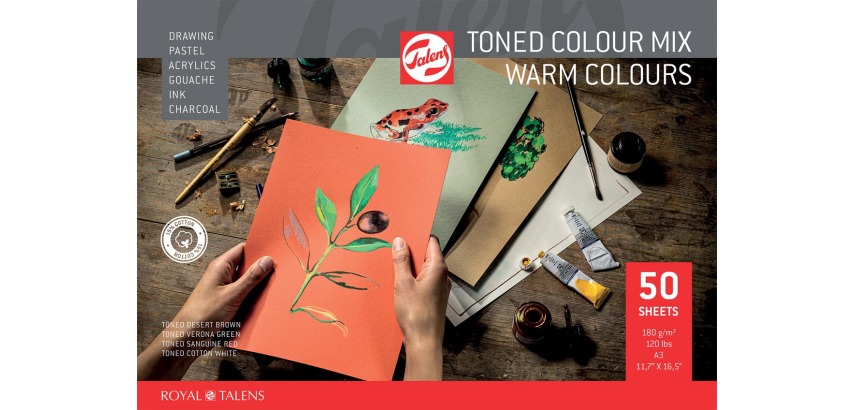 Talens gekleurd papier à dessin, 180 g, ft 29,7 x 42 cm, A3, couleurs assorties chaude, bloc de 50 feuill