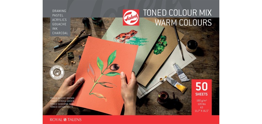 Talens gekleurd tekenpapier, 180 g, ft 29,7 x 42 cm, A3, geassorteerde warme kleuren, blok van 50 vel
