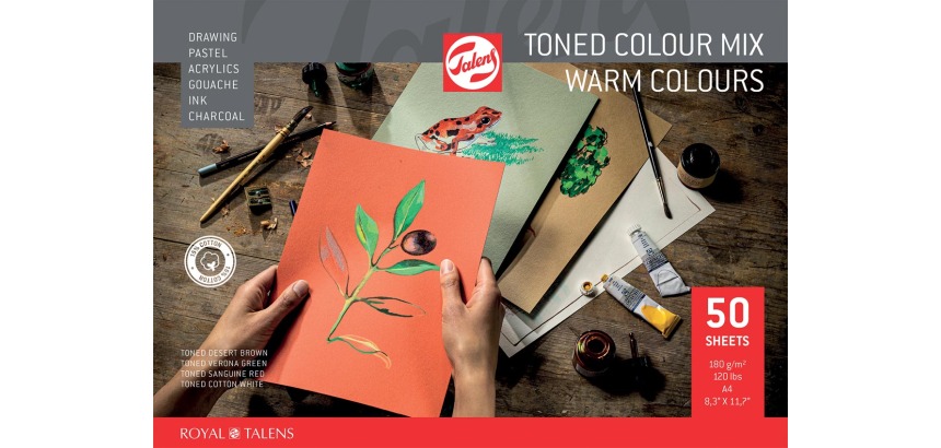 Talens gekleurd tekenpapier, 180 g, ft 21 x 29,7 cm, A4, geassorteerde warme kleuren, blok van 50 vel