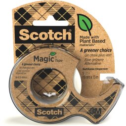 Plakband Magic Tape A greener choice ft 19 mm x 15 m, op dispenser van 100 % gerecycleerd plastic